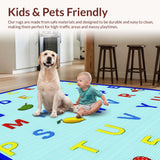 Ultra Soft Area Rug, Non Slip, Stain Resistant, Washable Area Rugs for Living Room, Bedroom, Bright Animal-Themed Alphabet Style(Blue)