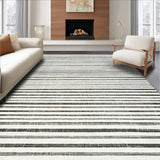 Ultra Soft Area Rug, Non Slip, Stain Resistant, Washable Area Rugs for Living Room, Bedroom, White Striped Rug(Black)
