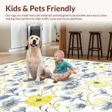 Ultra Soft Area Rug, Non Slip, Stain Resistant, Washable Area Rugs for Living Room, Bedroom, Elegant Subtle Flower Design(Yellow)