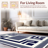 Ultra Soft Area Rug, Non Slip, Stain Resistant, Washable Area Rugs for Living Room, Bedroom, Rustic Neutral Trellis Composition(Blue)