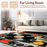Ultra Soft Area Rug, Non Slip, Stain Resistant, Washable Area Rugs for Living Room, Bedroom, Colorful Semi-Circle Music Motif(Red)