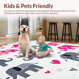 Ultra Soft Area Rug, Non Slip, Stain Resistant, Washable Area Rugs for Living Room, Bedroom, Playful Cartoon Elephant Motif(Pink)