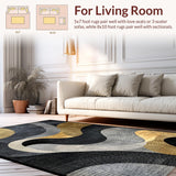 Ultra Soft Area Rug, Non Slip, Stain Resistant, Washable Area Rugs for Living Room, Bedroom, Dynamic Bold Abstract Composition(Gold)