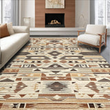 Ultra Soft Area Rug, Non Slip, Stain Resistant, Washable Area Rugs for Living Room, Bedroom, Textured Geometric Earth Tone(Brown)