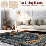 Ultra Soft Area Rug, Non Slip, Stain Resistant, Washable Area Rugs for Living Room, Bedroom, Elegant Earthy Distressed Aesthetic(Blue)