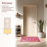 Ultra Soft Area Rug, Non Slip, Stain Resistant, Washable Area Rugs for Living Room, Bedroom, Stylish Contemporary Floral Print(Pink)
