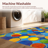 Ultra Soft Area Rug, Non Slip, Stain Resistant, Washable Area Rugs for Living Room, Bedroom, Whimsical Colorful Round Motif(Blue)
