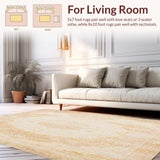 Ultra Soft Area Rug, Non Slip, Stain Resistant, Washable Area Rugs for Living Room, Bedroom, Durable with a Faded Abstract Medallion Motif in Beige(Beige)