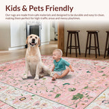 Ultra Soft Area Rug, Non Slip, Stain Resistant, Washable Area Rugs for Living Room, Bedroom, Bright Floral Harmony Composition(Pink)