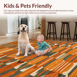 Ultra Soft Area Rug, Non Slip, Stain Resistant, Washable Area Rugs for Living Room, Bedroom, Retro Eclectic Abstract Composition(Orange)