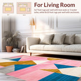 Ultra Soft Area Rug, Non Slip, Stain Resistant, Washable Area Rugs for Living Room, Bedroom, Colorful Modern Symmetrical Design(Pink)