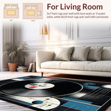 Ultra Soft Area Rug, Non Slip, Stain Resistant, Washable Area Rugs for Living Room, Bedroom, Vintage Sound Wave Imprint(Black)
