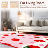 Ultra Soft Area Rug, Non Slip, Stain Resistant, Washable Area Rugs for Living Room, Bedroom, Whimsical Fruit-Themed Bath Decor(Red)