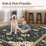 Ultra Soft Area Rug, Non Slip, Stain Resistant, Washable Area Rugs for Living Room, Bedroom, Vintage Inspired Damask Pack(Blue)