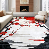 Ultra Soft Area Rug, Non Slip, Stain Resistant, Washable Area Rugs for Living Room, Bedroom, Japanese Floral Watercolor Aesthetic(Red)