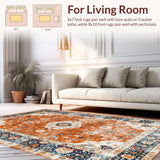 Ultra Soft Area Rug, Non Slip, Stain Resistant, Washable Area Rugs for Living Room, Bedroom, Artful Minimalist Orange Blooms(Orange)