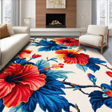 Ultra Soft Area Rug, Non Slip, Stain Resistant, Washable Area Rugs for Living Room, Bedroom, Hibiscus Paradise Floral Area With UV Protection For Garden Patios(White)