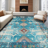 Ultra Soft Area Rug, Non Slip, Stain Resistant, Washable Area Rugs for Living Room, Bedroom, Rustic Geometric Earthy Tones(Blue)