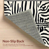 Ultra Soft Area Rug, Non Slip, Stain Resistant, Washable Area Rugs for Living Room, Bedroom, Ivory Black Zebra Print Hallway Runner Rug Non-Shedding(White)