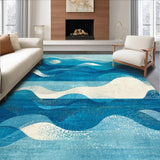 Ultra Soft Area Rug, Non Slip, Stain Resistant, Washable Area Rugs for Living Room, Bedroom, Tropical Wave Break Rug Surfboard Stripe Abstract Shell Shapes(Blue)