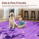 Ultra Soft Area Rug, Non Slip, Stain Resistant, Washable Area Rugs for Living Room, Bedroom, Trendy Purple Blossom Theme(Purple)