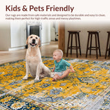Ultra Soft Area Rug, Non Slip, Stain Resistant, Washable Area Rugs for Living Room, Bedroom, Rustic Earthy Patterned Elegance(Yellow)
