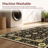 Ultra Soft Area Rug, Non Slip, Stain Resistant, Washable Area Rugs for Living Room, Bedroom, Rustic Earthy Floral Elegance(Black)