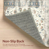 Ultra Soft Area Rug, Non Slip, Stain Resistant, Washable Area Rugs for Living Room, Bedroom, Distressed Oriental Area Featuring Beige and Subtle Grey Motifs(White)