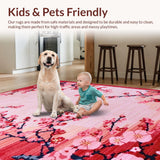 Ultra Soft Area Rug, Non Slip, Stain Resistant, Washable Area Rugs for Living Room, Bedroom, Rustic Nature-Inspired Floral Touch(Red)