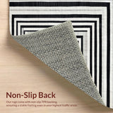 Ultra Soft Area Rug, Non Slip, Stain Resistant, Washable Area Rugs for Living Room, Bedroom, Modern Layered Stripe Rug with Varied Width Black and White Band Patterns(Gray)