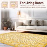 Ultra Soft Area Rug, Non Slip, Stain Resistant, Washable Area Rugs for Living Room, Bedroom, Timeless Vintage Tiled Composition(Yellow)