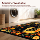Ultra Soft Area Rug, Non Slip, Stain Resistant, Washable Area Rugs for Living Room, Bedroom, Whimsical Summer Flower Pattern(Black)
