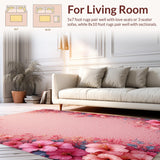 Ultra Soft Area Rug, Non Slip, Stain Resistant, Washable Area Rugs for Living Room, Bedroom, Elegant Pink Floral Bathroom Non-Slip Rug Set(Pink)