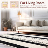 Ultra Soft Area Rug, Non Slip, Stain Resistant, Washable Area Rugs for Living Room, Bedroom, Artful Boho Linear Motif(Black)