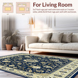 Ultra Soft Area Rug, Non Slip, Stain Resistant, Washable Area Rugs for Living Room, Bedroom, Chateau Collection Hoover Area Rug Vintage Inspired Blue Beige Carpet(Blue)