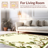 Beige Green Botanical Scrollwork Easy Clean Medium Pile(Beige)