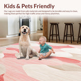 Ultra Soft Area Rug, Non Slip, Stain Resistant, Washable Area Rugs for Living Room, Bedroom, Dusty Rose and Cream Abstract Area With Geometric Flow Design(Red)