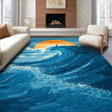 Ultra Soft Area Rug, Non Slip, Stain Resistant, Washable Area Rugs for Living Room, Bedroom, Tropical Bath Mat Surf Board Bathroom Rug Swimmer Coastal Decor(Blue)