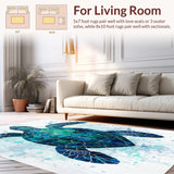 Ultra Soft Area Rug, Non Slip, Stain Resistant, Washable Area Rugs for Living Room, Bedroom, Sea Turtle Mosaic Wave Pattern Rug with Nautical Ocean Blue Abstract Design(Blue)