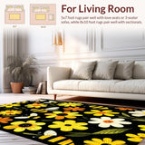 Ultra Soft Area Rug, Non Slip, Stain Resistant, Washable Area Rugs for Living Room, Bedroom, Charming Bee Floral Arrangement(Yellow)