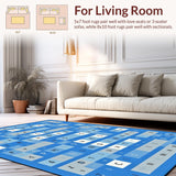 Ultra Soft Area Rug, Non Slip, Stain Resistant, Washable Area Rugs for Living Room, Bedroom, Whimsical Lettering Geometric Style(Blue)