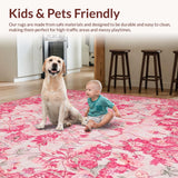 Ultra Soft Area Rug, Non Slip, Stain Resistant, Washable Area Rugs for Living Room, Bedroom, Coquette Pink Tiled Motif(Pink)