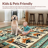 Ultra Soft Area Rug, Non Slip, Stain Resistant, Washable Area Rugs for Living Room, Bedroom, Retro Inspired Native American Style(Brown)