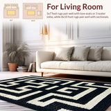 Ultra Soft Area Rug, Non Slip, Stain Resistant, Washable Area Rugs for Living Room, Bedroom, Greek Key Black Stair Treads Stain Resistant(Black)
