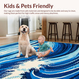Ultra Soft Area Rug, Non Slip, Stain Resistant, Washable Area Rugs for Living Room, Bedroom, Serene Blue Tidal Pattern(Blue)