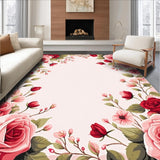 Ultra Soft Area Rug, Non Slip, Stain Resistant, Washable Area Rugs for Living Room, Bedroom, Elegant Shabby Chic Blossom Design(Red)
