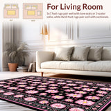 Ultra Soft Area Rug, Non Slip, Stain Resistant, Washable Area Rugs for Living Room, Bedroom, Artistic Criss-Cross Floral Layout(Pink)