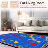 Ultra Soft Area Rug, Non Slip, Stain Resistant, Washable Area Rugs for Living Room, Bedroom, Joyful Tune Themed Artwork(Blue)
