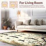 Ultra Soft Area Rug, Non Slip, Stain Resistant, Washable Area Rugs for Living Room, Bedroom, Mystical Moth Midnight Area with Botanical Fantasy Design Elements(Ivory)