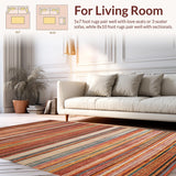 Ultra Soft Area Rug, Non Slip, Stain Resistant, Washable Area Rugs for Living Room, Bedroom, Chic Cozy Striped Canvas(Orange)